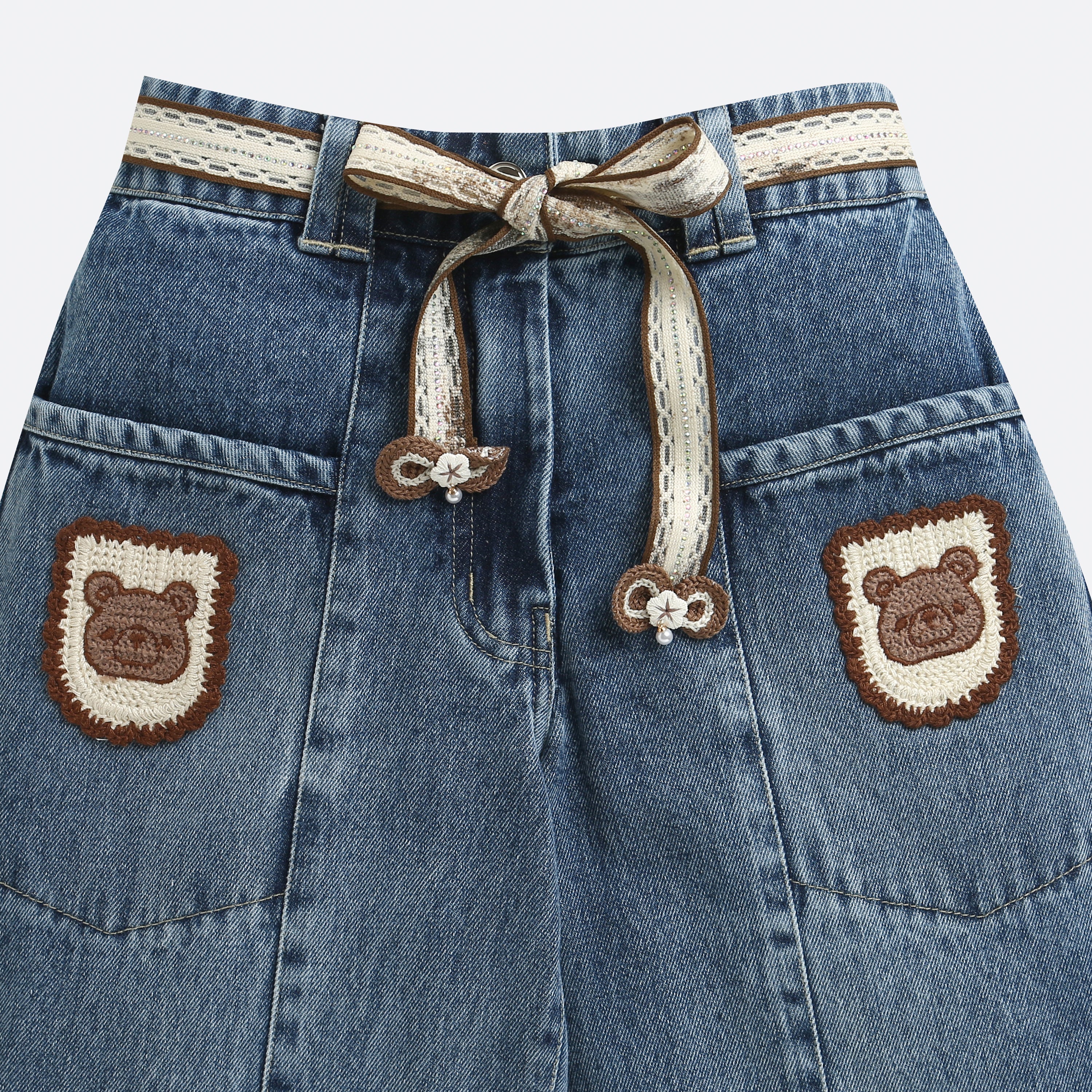 Tiny Girl Light Blue Denim Jeans with Bear Patch for Girls