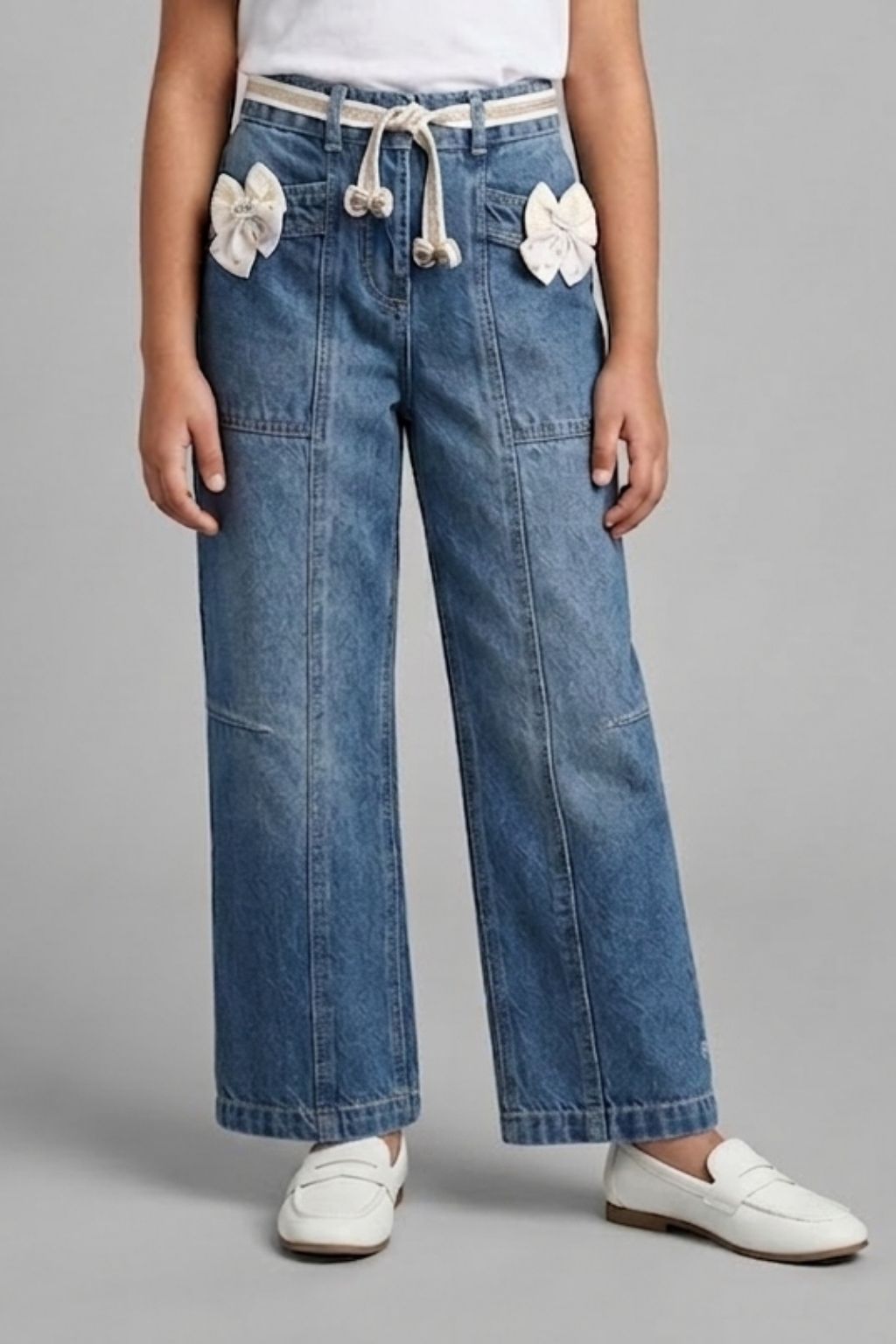 Bow Detail Light Blue Denim Jeans 1688