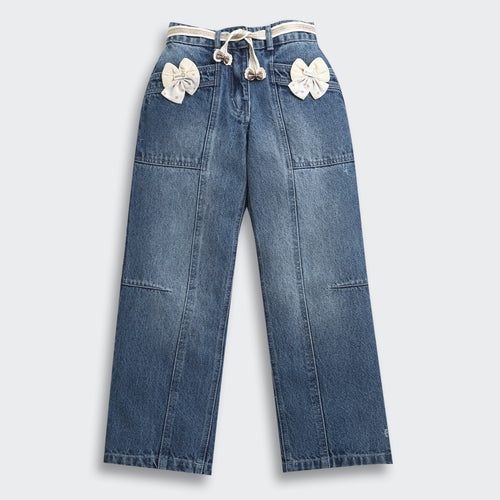 Bow Detail Light Blue Denim Jeans 1688