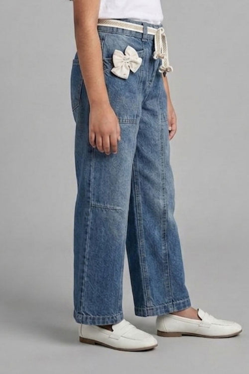Bow Detail Light Blue Denim Jeans 1688