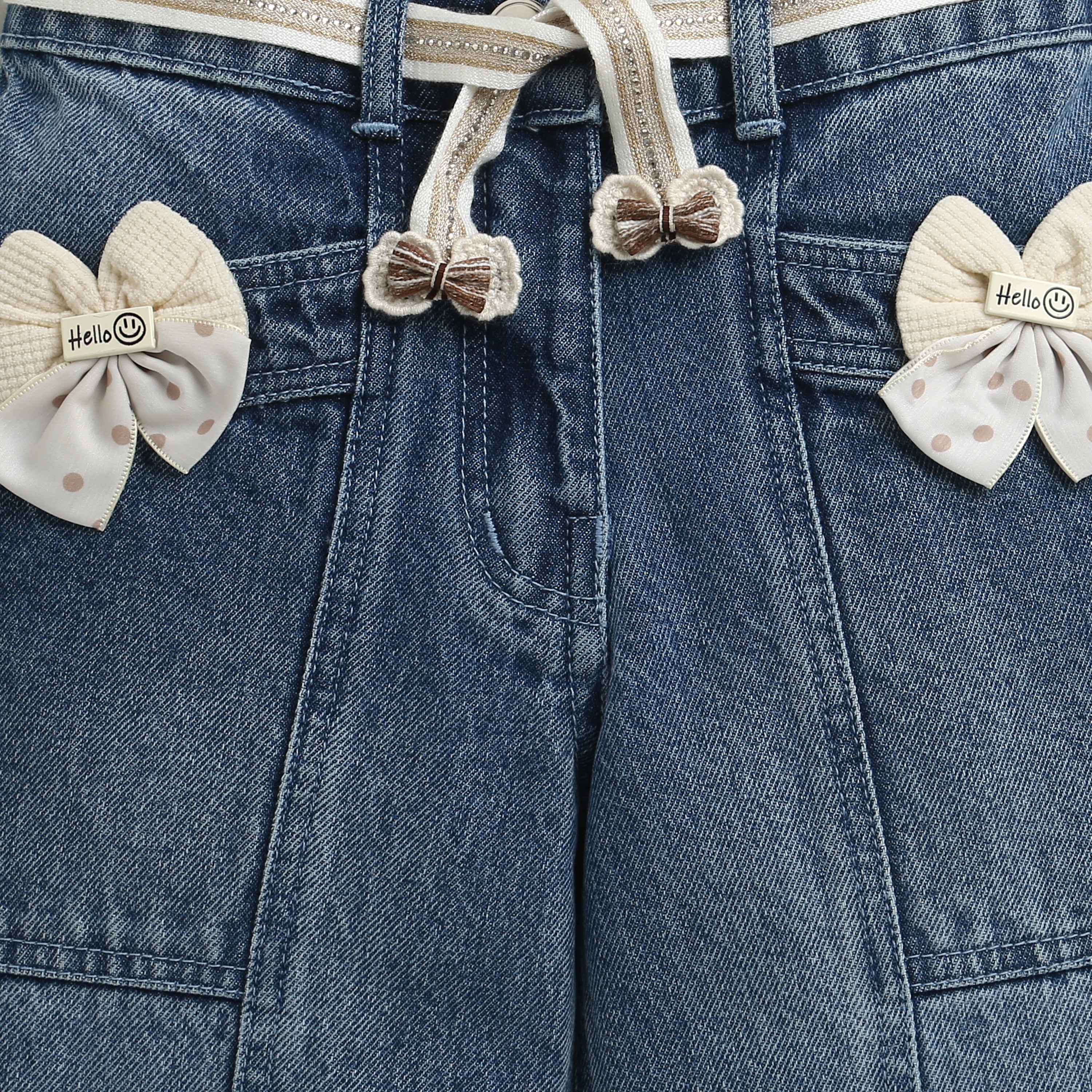 Tiny Girl Light Blue Denim Jeans with Bow Detail for Girls