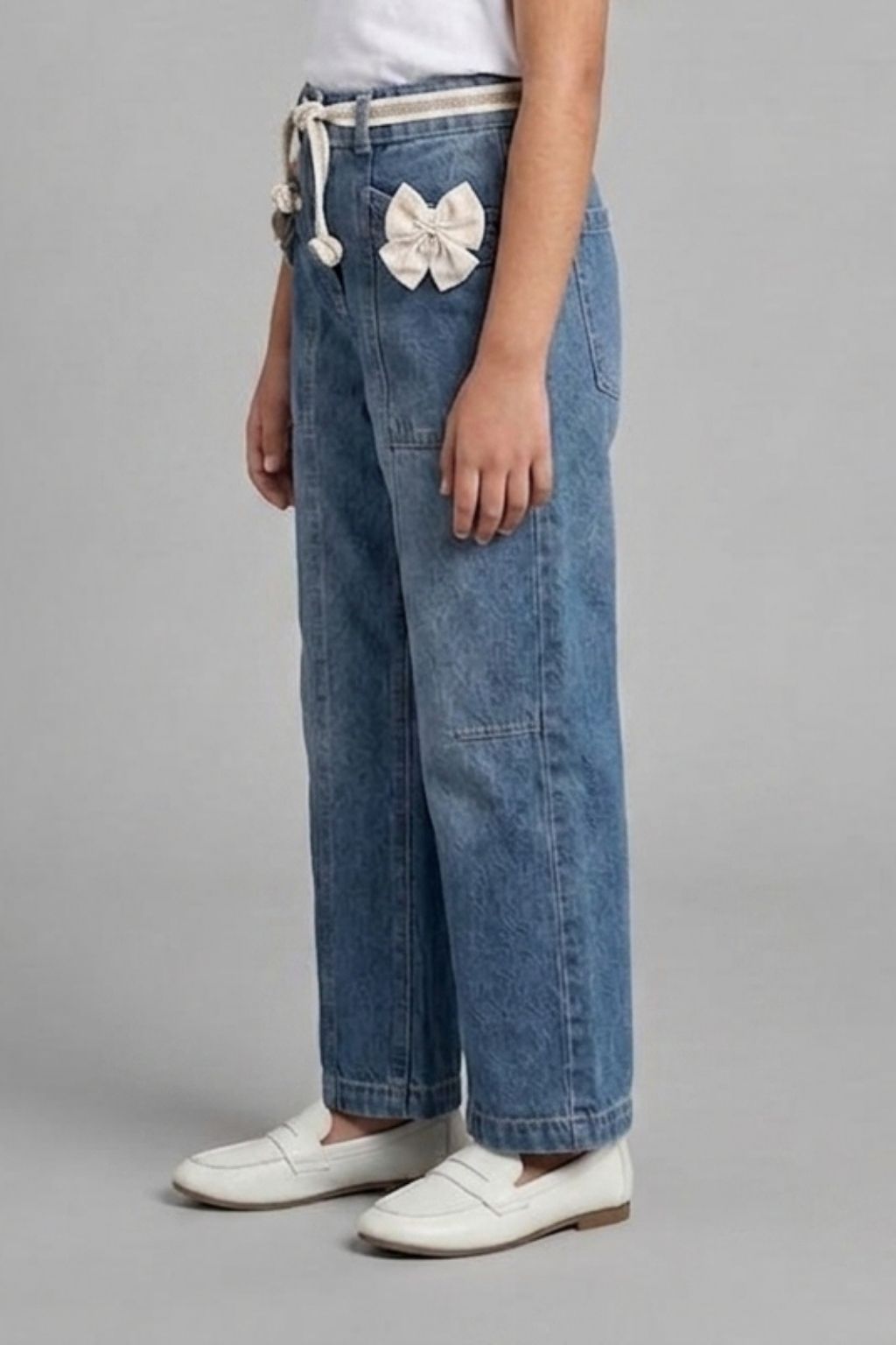 Bow Detail Light Blue Denim Jeans 1688