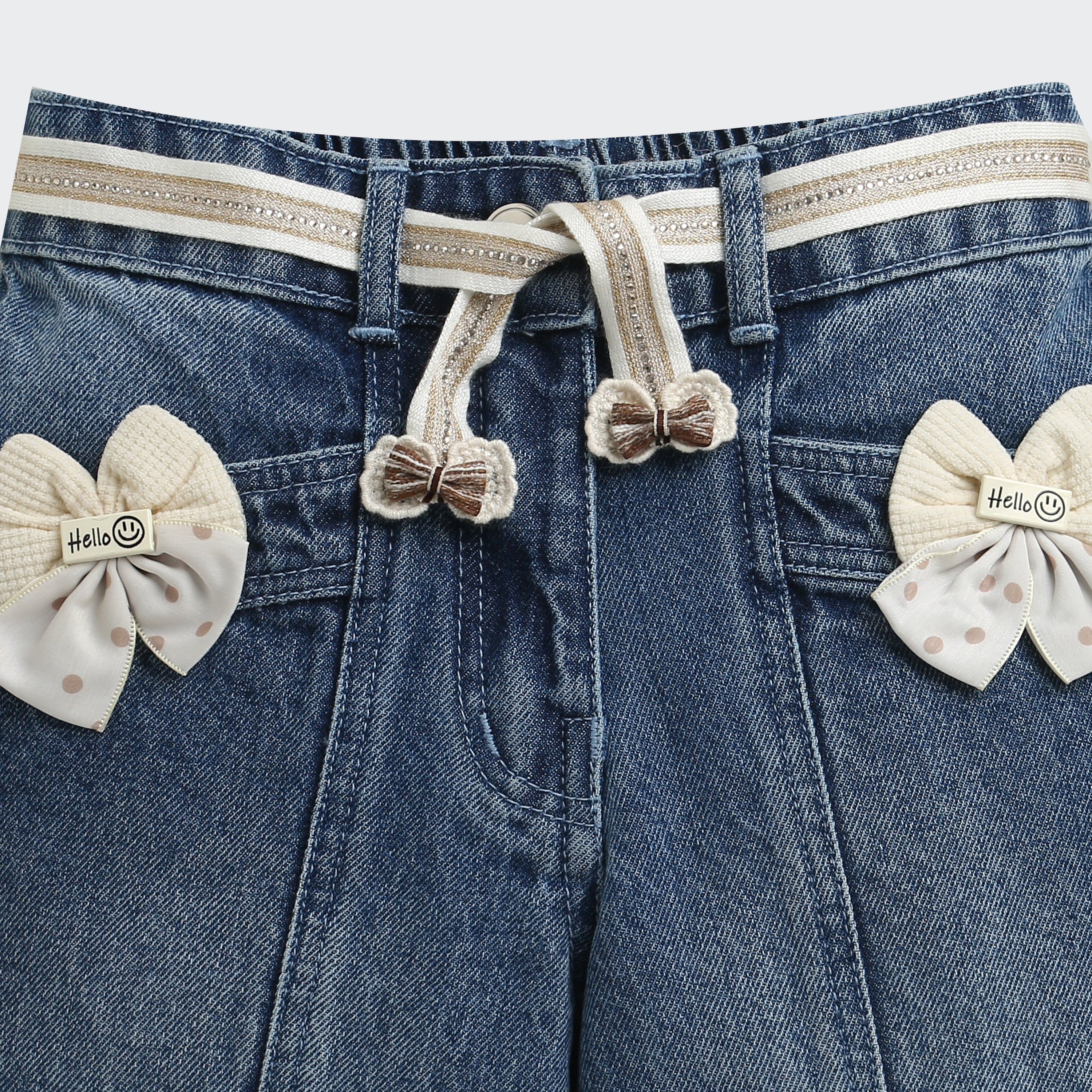 Tiny Girl Light Blue Denim Jeans with Bow Detail for Girls