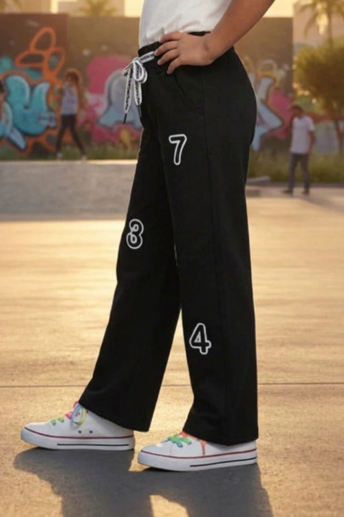 Black Sporty Number Patch Wide-Leg Pant 1689