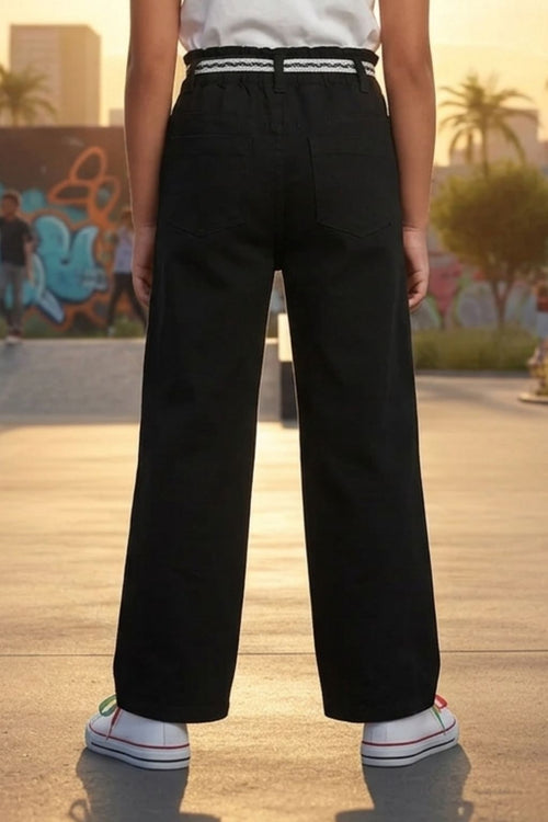 Black Sporty Number Patch Wide-Leg Pant 1689