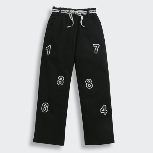 Black Sporty Number Patch Wide-Leg Pant 1689