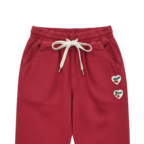 Red Jogger Pants with Cherry Patch P1692