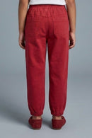 Red Jogger Pants with Cherry Patch P1692