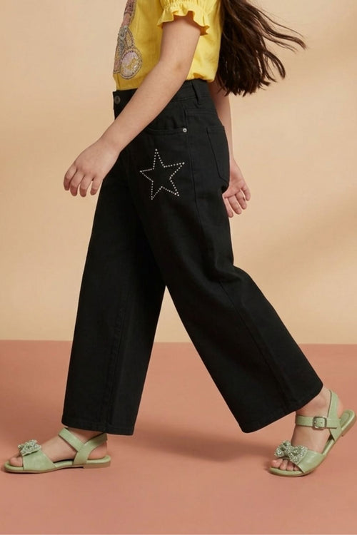 Stylish Black Wide-Leg Denim Pants P1706