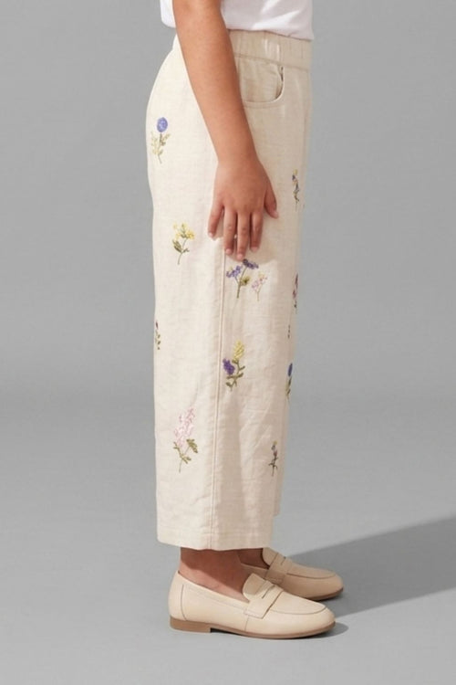 Girls Floral Embroidered Wide Leg Culottes Pants P1748