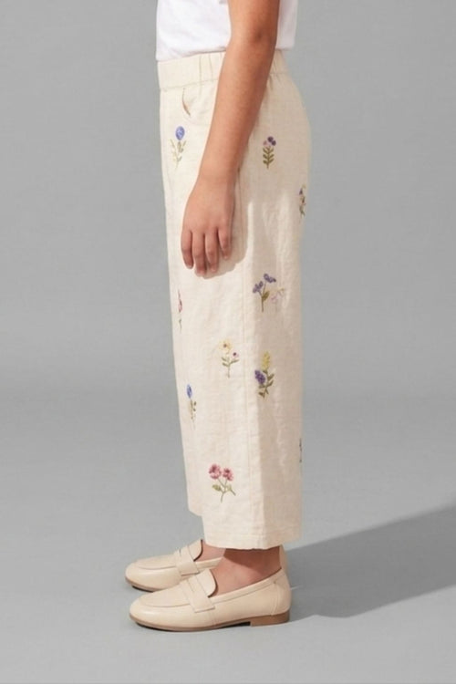 Girls Floral Embroidered Wide Leg Culottes Pants P1748
