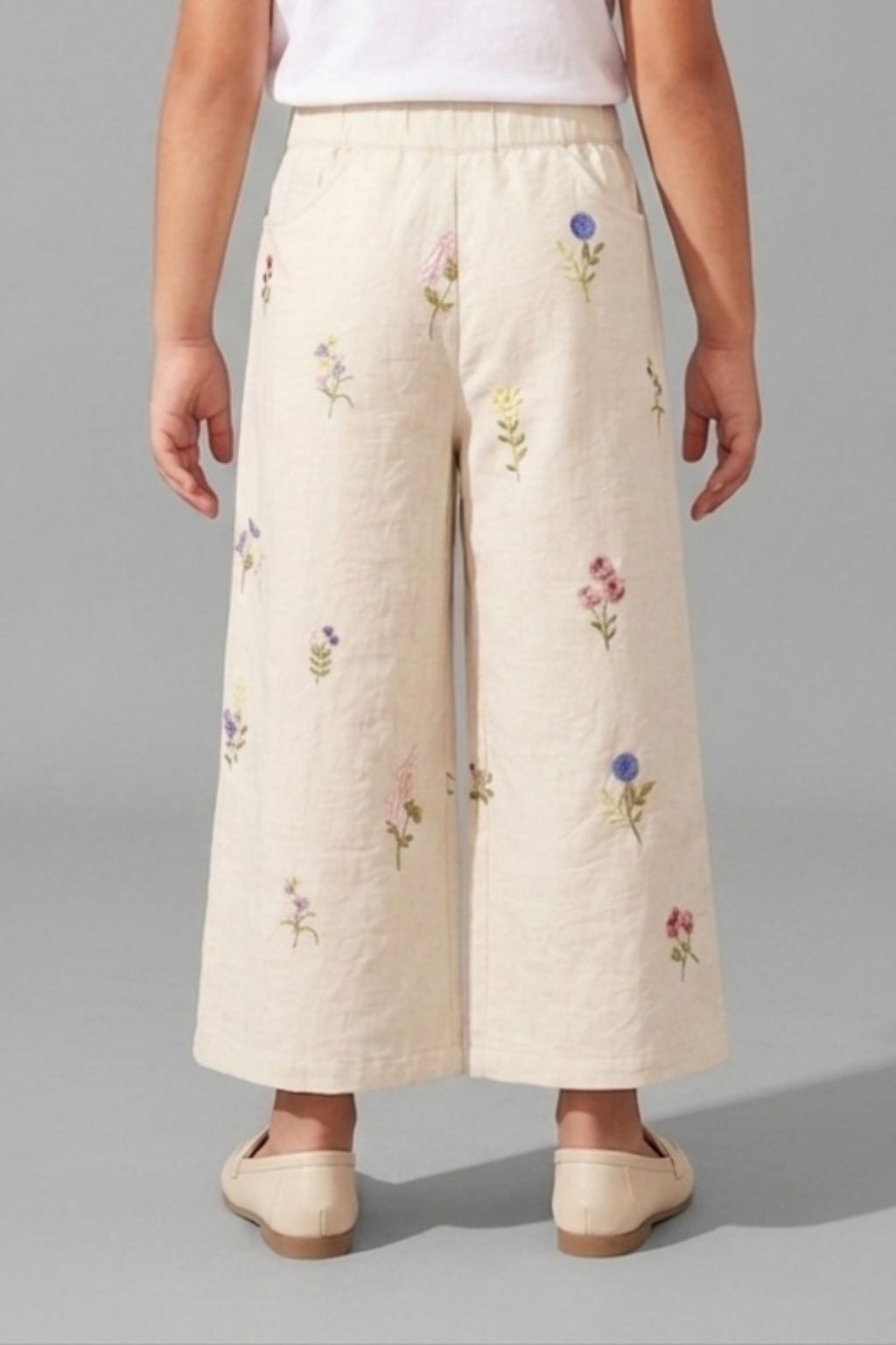 Girls Floral Embroidered Wide Leg Culottes Pants P1748