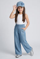 Light Blue Paperbag Waist Wide-Leg Denim Pants P1778