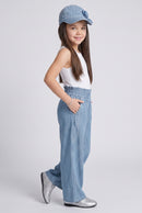 Light Blue Paperbag Waist Wide-Leg Denim Pants P1778