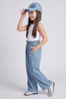 Light Blue Paperbag Waist Wide-Leg Denim Pants P1778