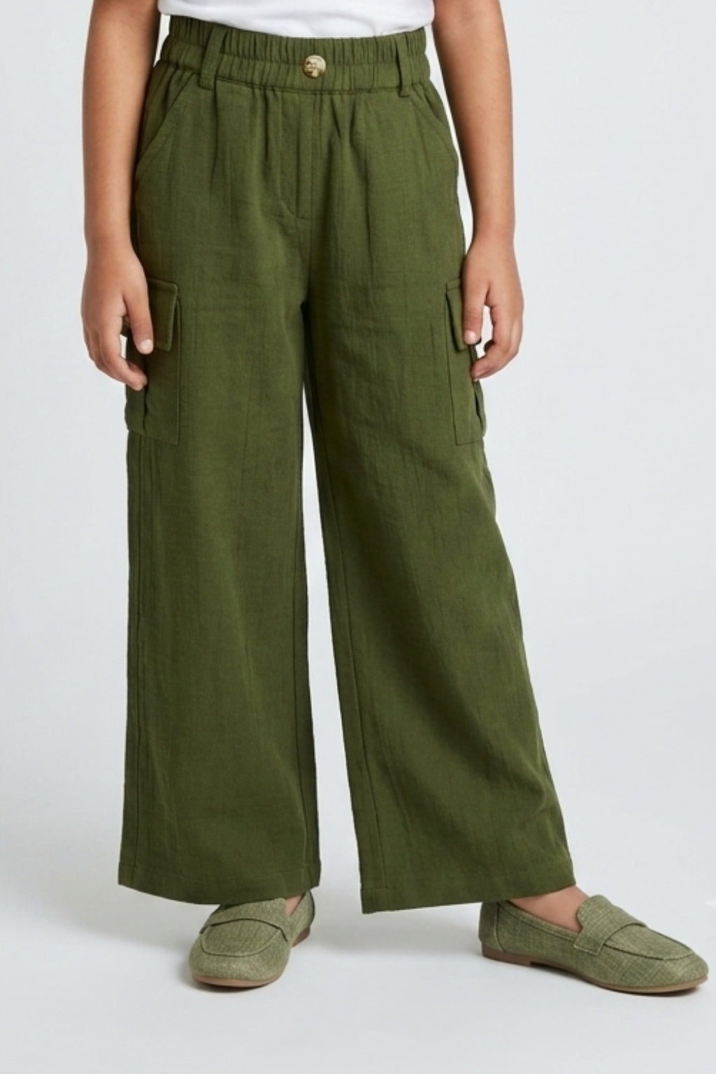 Olive Green Wide-Leg Cargo Pants P1808