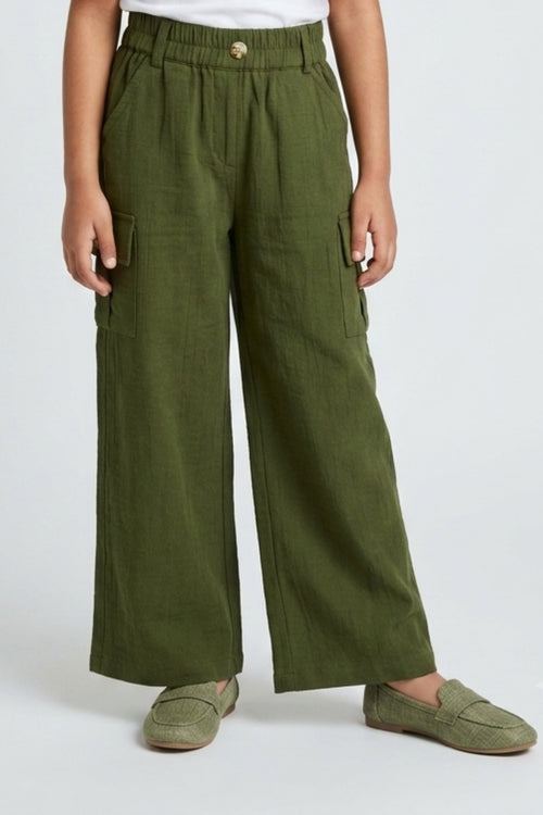 Olive Green Wide-Leg Cargo Pants P1808
