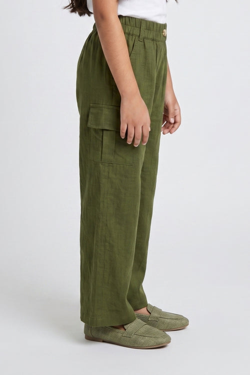 Olive Green Wide-Leg Cargo Pants P1808