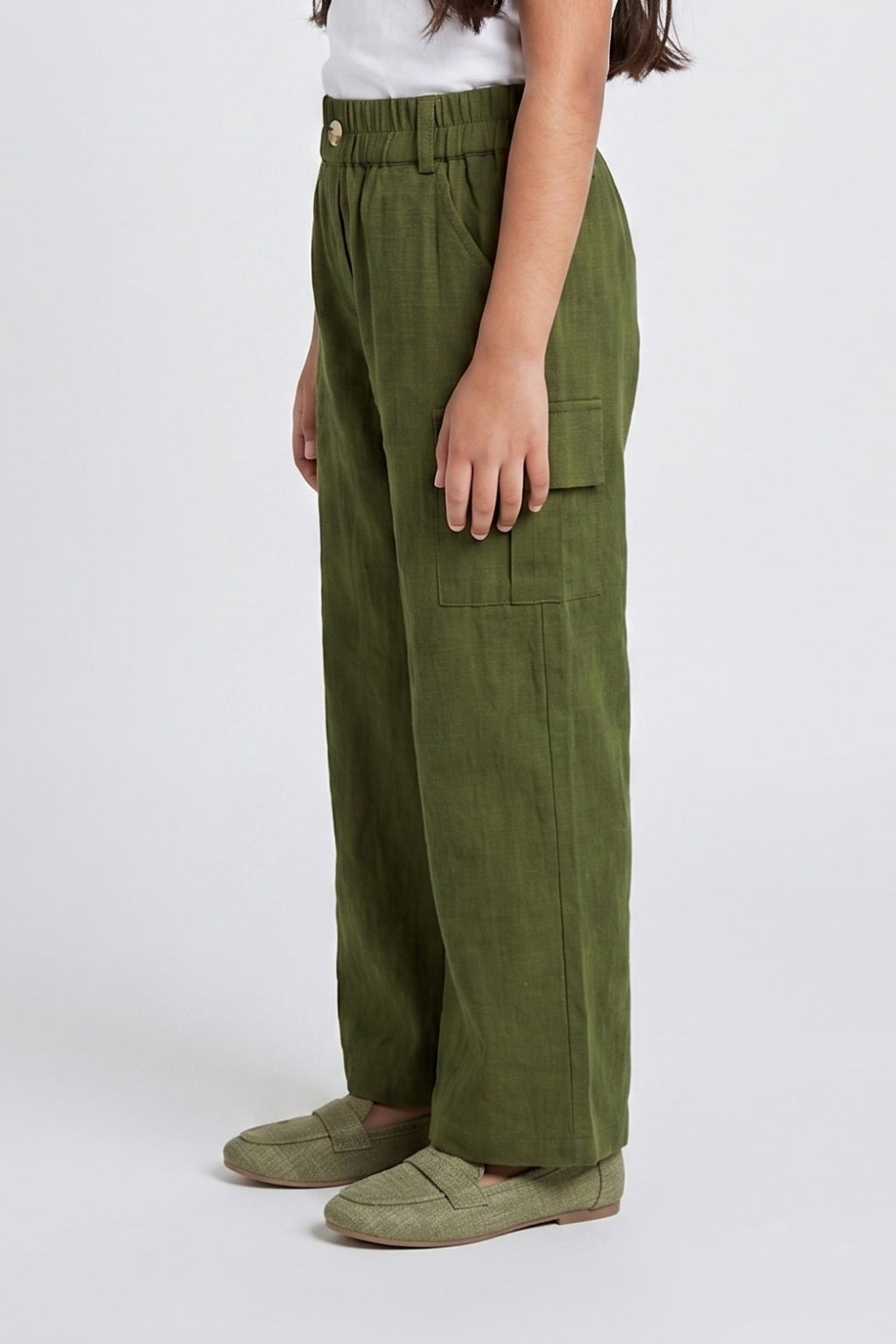 Olive Green Wide-Leg Cargo Pants P1808