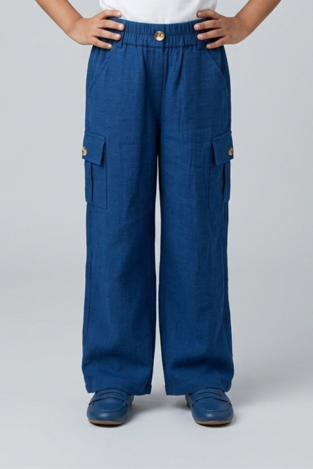 Royal Blue Wide-Leg Cargo Trousers P1808