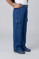 Royal Blue Wide-Leg Cargo Trousers P1808