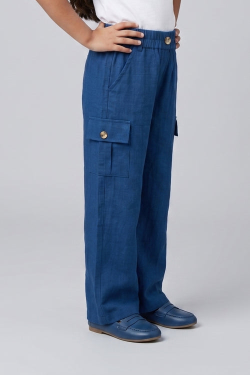 Royal Blue Wide-Leg Cargo Trousers P1808