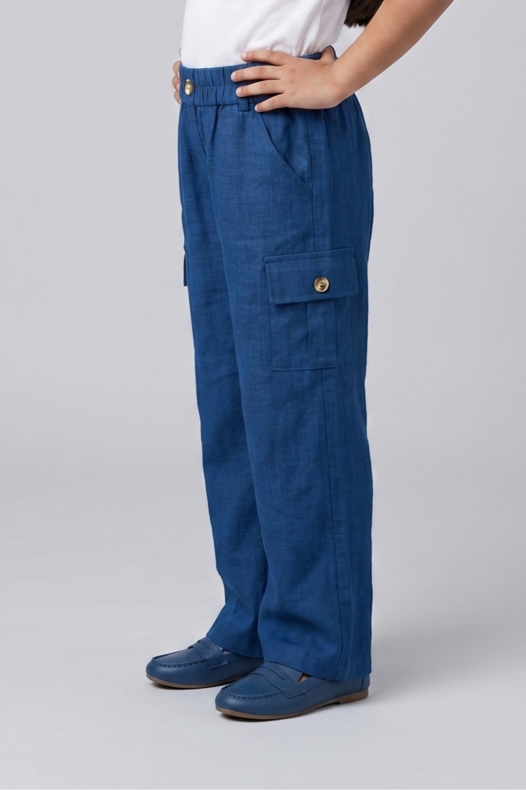 Royal Blue Wide-Leg Cargo Trousers P1808