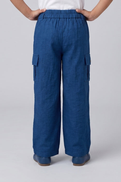 Royal Blue Wide-Leg Cargo Trousers P1808