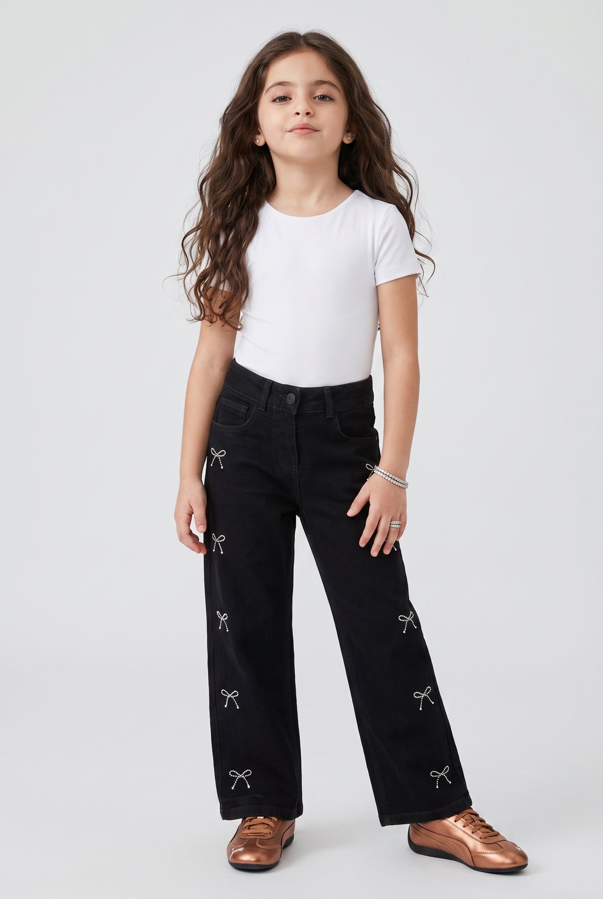 Black Wide-Leg Denim Jeans P1810
