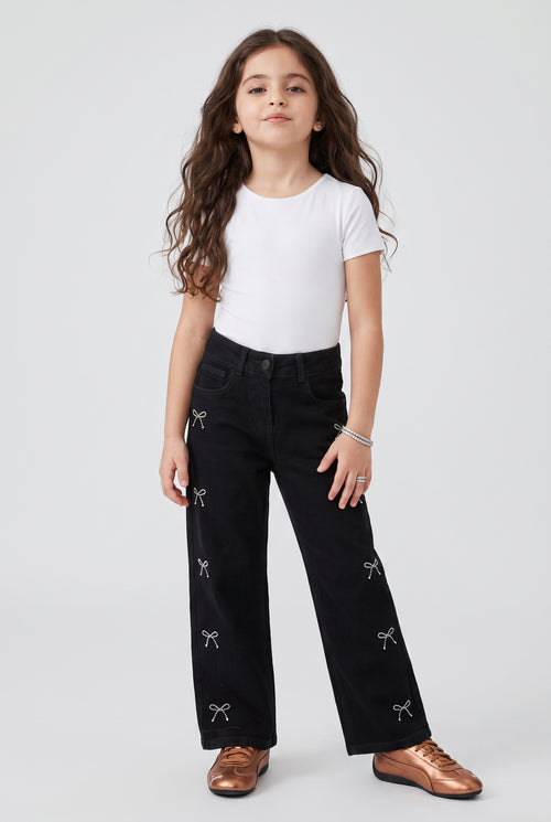 Black Wide-Leg Denim Jeans P1810