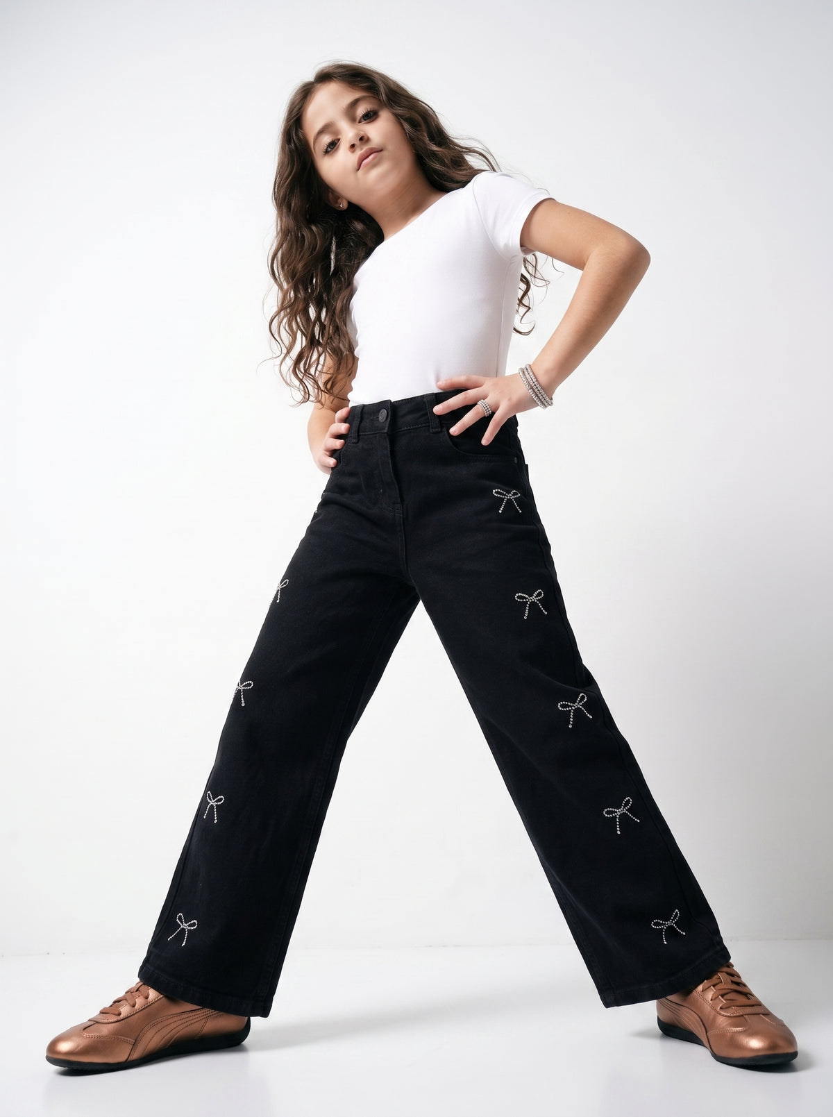 Black Wide-Leg Denim Jeans P1810