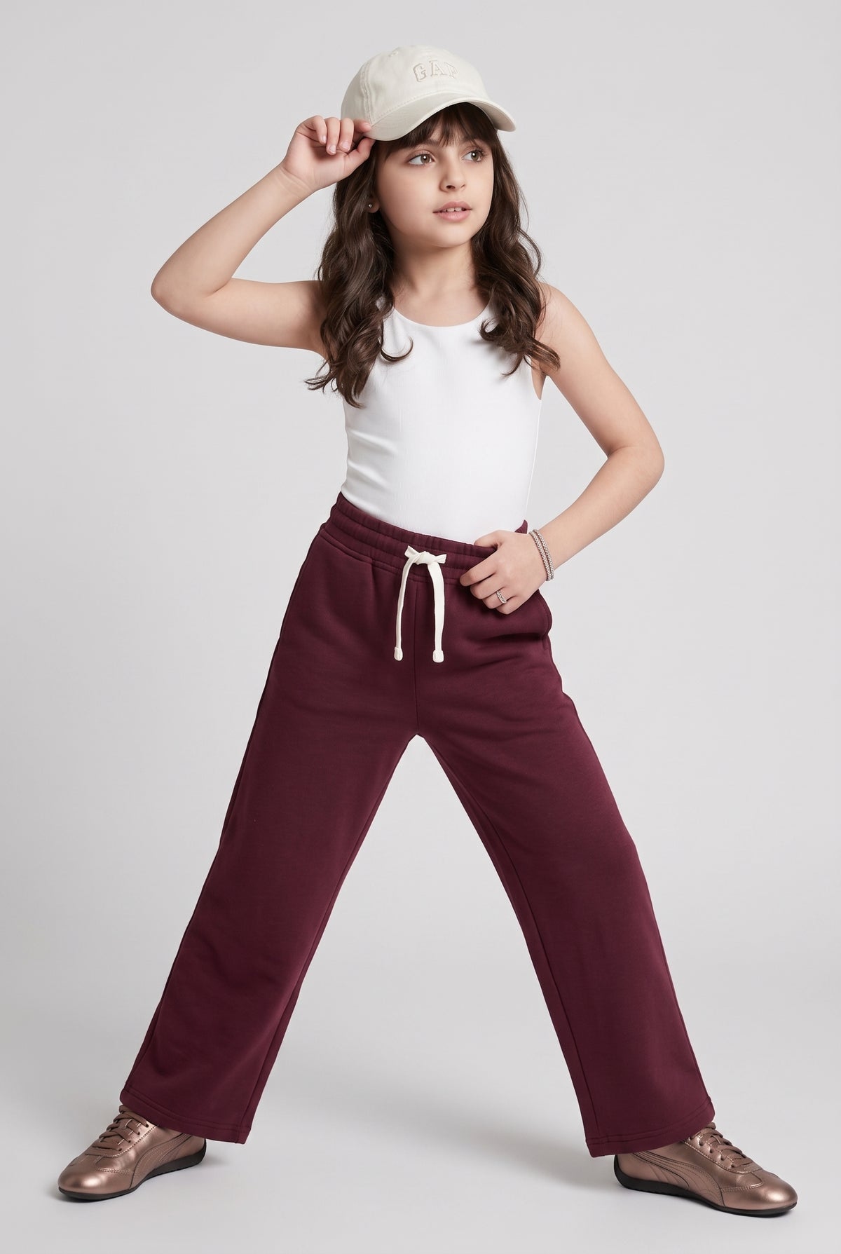Maroon Wide-Leg Jogger Pants P1842