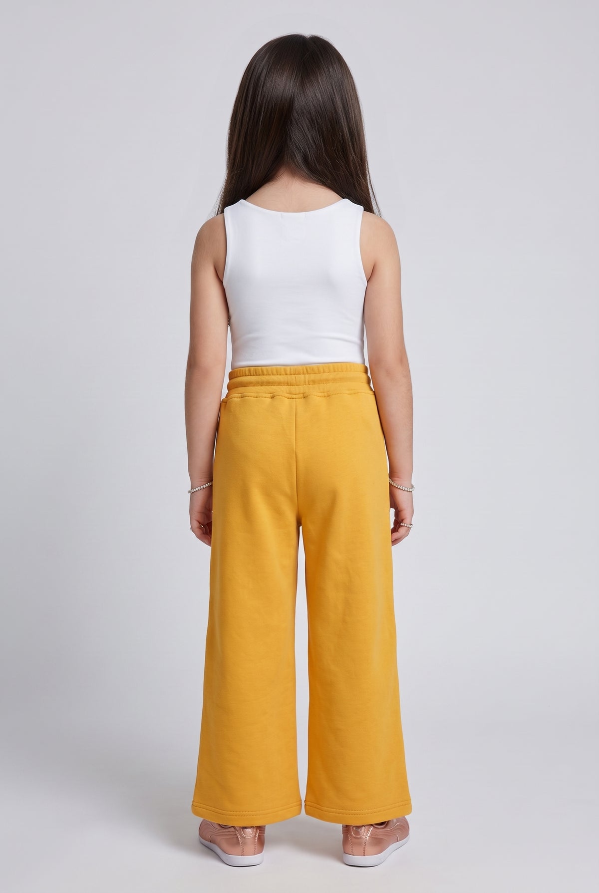 Mustard Wide-Leg Jogger Pants with Drawstring Waist P1843