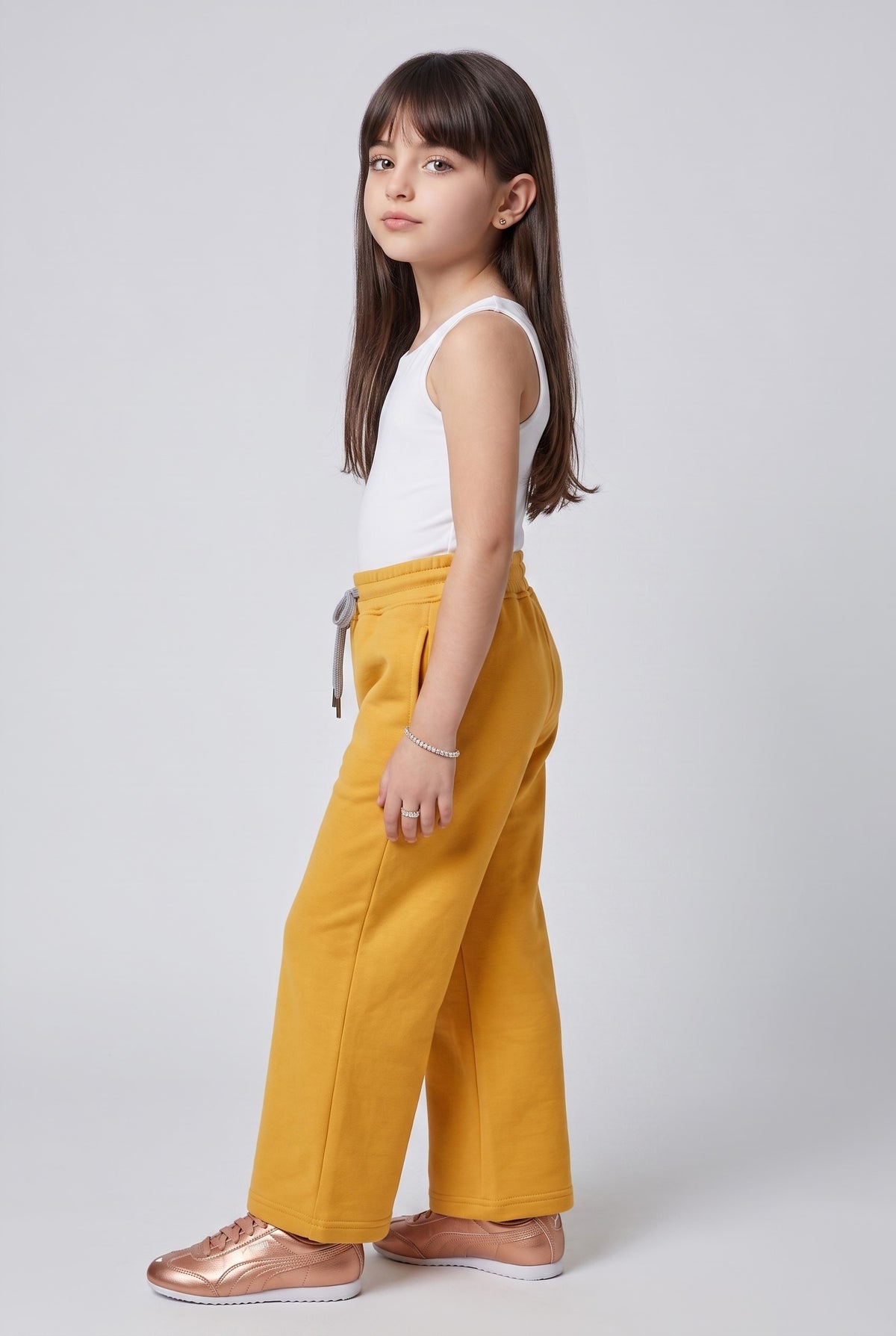 Mustard Wide-Leg Jogger Pants with Drawstring Waist P1843