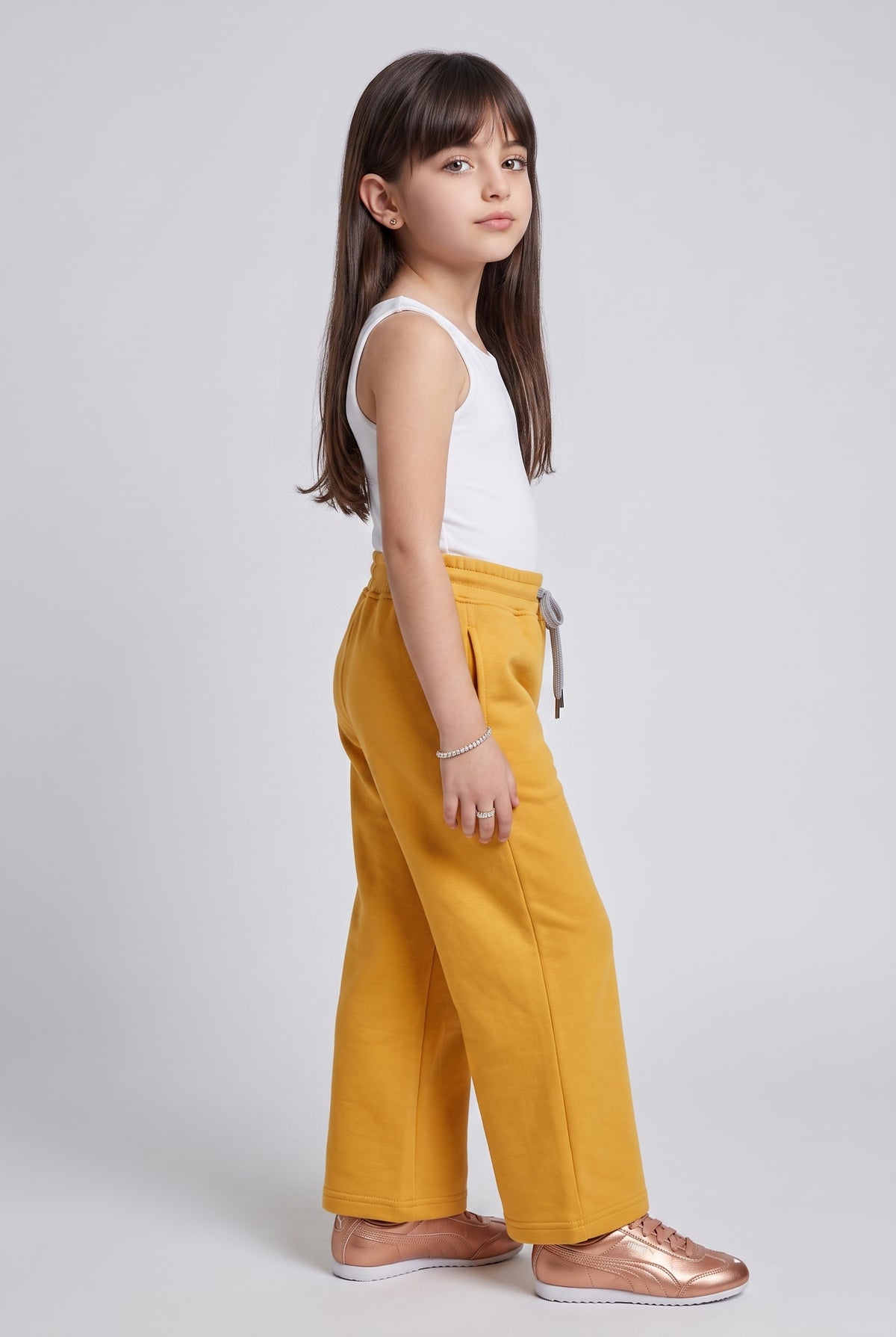 Mustard Wide-Leg Jogger Pants with Drawstring Waist P1843