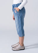 Light Blue Drawstring Denim Capri Pants with Unicorn Patch PD0043