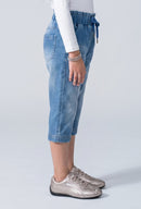 Light Blue Drawstring Denim Capri Pants with Unicorn Patch PD0043