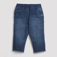Blue Denim Shorts with Raw Hem for Girls