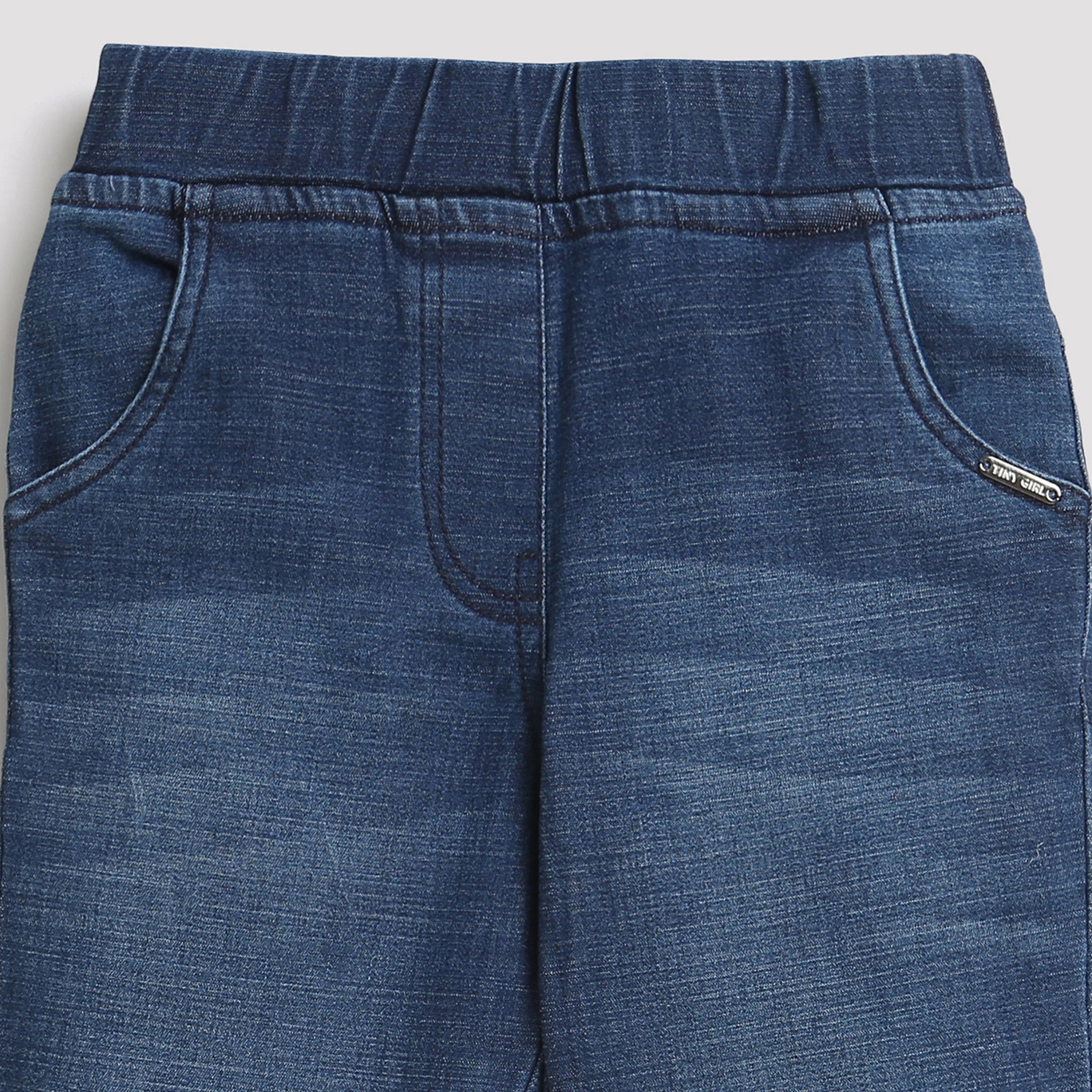 Blue Denim Shorts with Raw Hem for Girls
