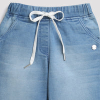 Light Blue Drawstring Denim Shorts for Girls