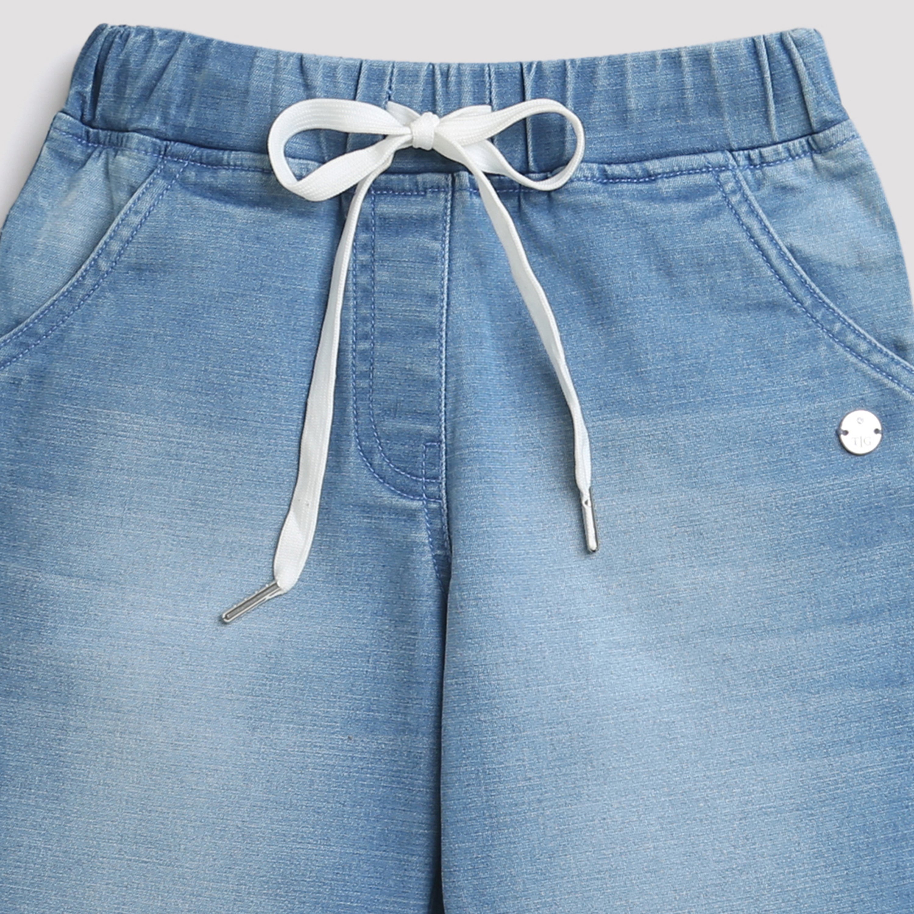 Light Blue Drawstring Denim Shorts for Girls
