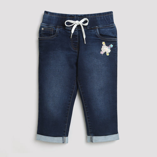 Dark Denim Pants with Butterfly Patch PD0053