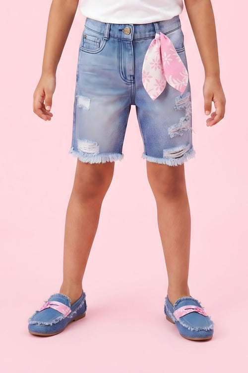 Light Blue Distressed Denim Shorts PD0071
