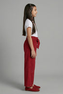 Maroon Ribbed Wide-Leg Pants with Tie-Up Waist PL245