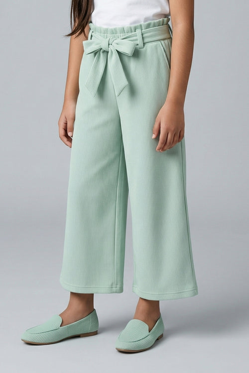 Pista Green Ribbed Culotte Pants with Belt PL245