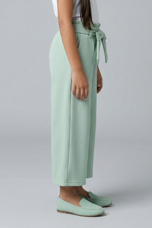 Pista Green Ribbed Culotte Pants with Belt PL245