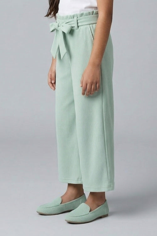 Pista Green Ribbed Culotte Pants with Belt PL245