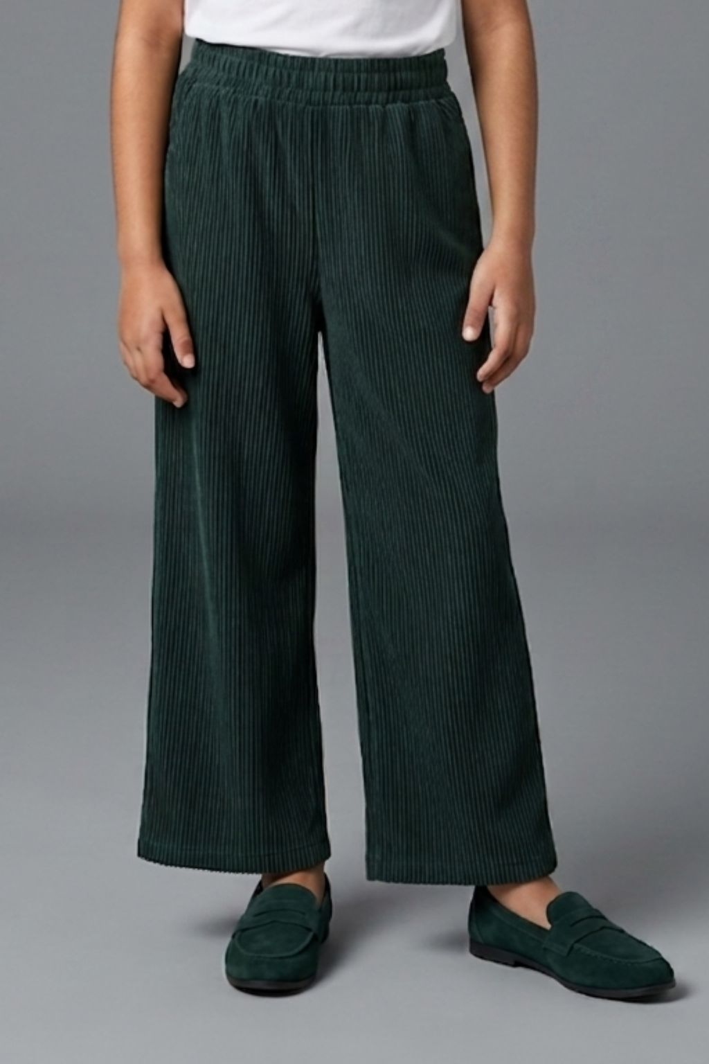 Dark Green Ribbed Flared Pants PL251