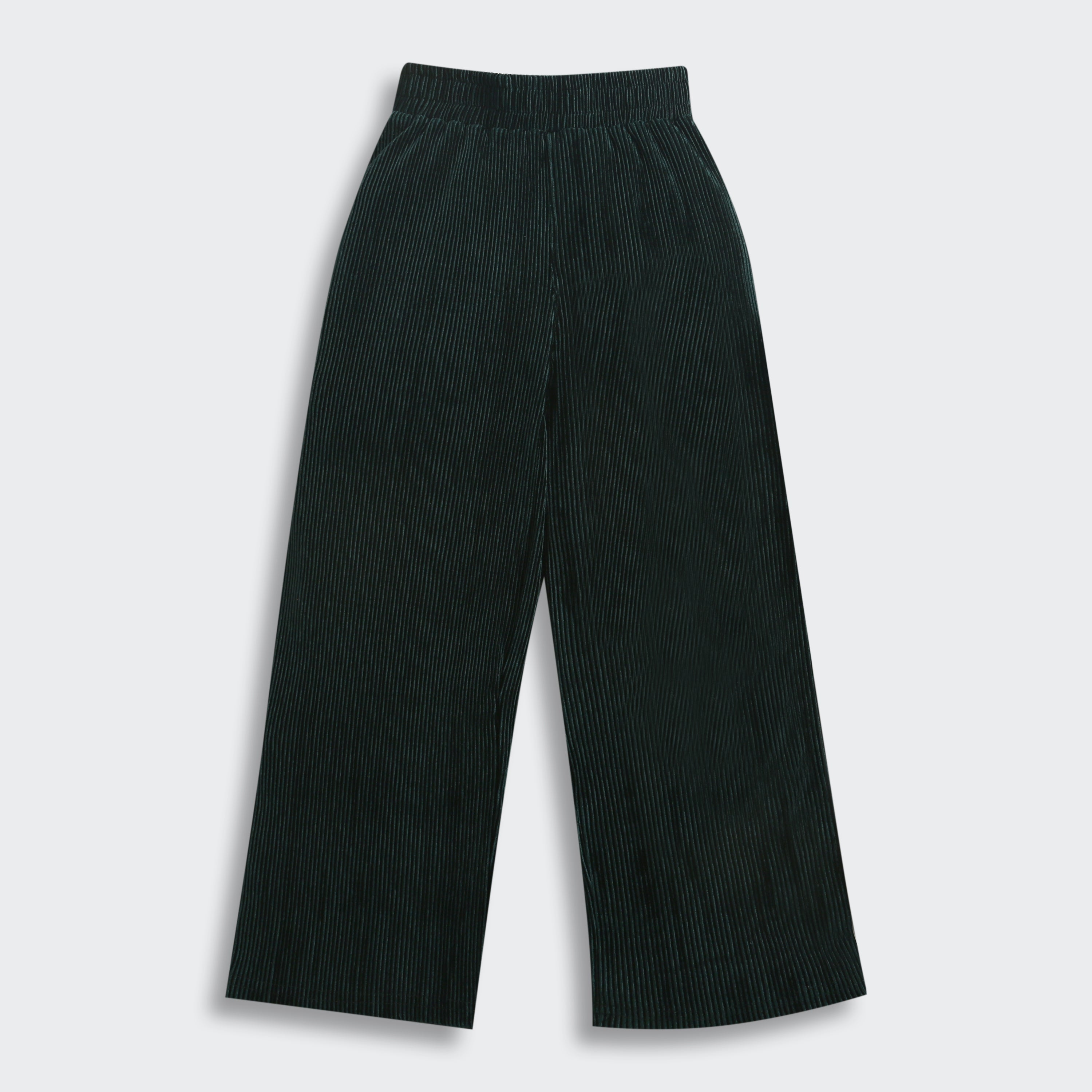 Dark Green Ribbed Flared Pants PL251