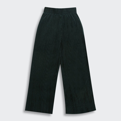 Dark Green Ribbed Flared Pants PL251